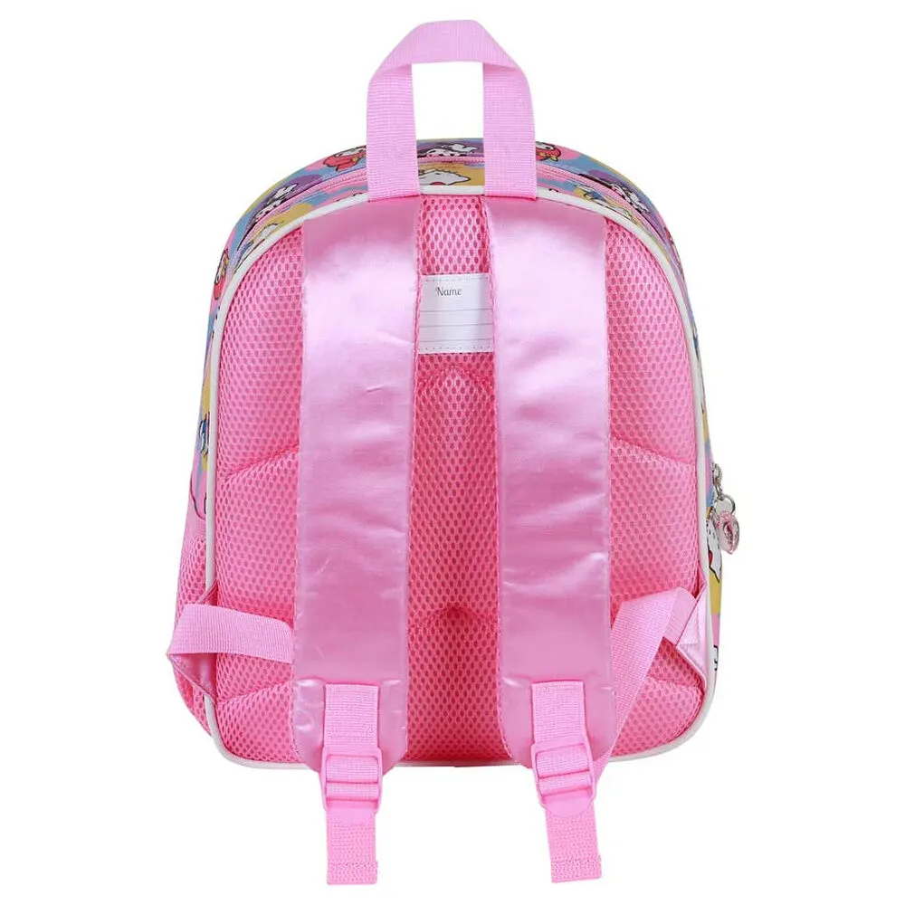 Hello Kitty and Friends Happy 3D backpack for preschool with thermoformed design, top hand handle, 30x25x10 cm dimensions, and free coloring gift, Name Tag