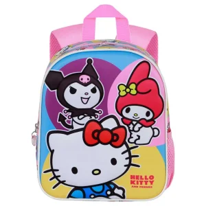 Hello Kitty and Friends Happy 3D backpack for preschool with thermoformed design, top hand handle, 30x25x10 cm dimensions, and free coloring gift, Front Side