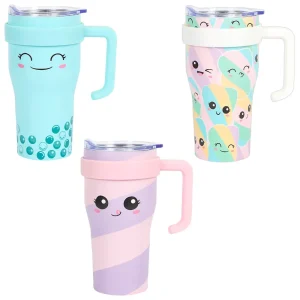 Showcase of the available assorted handle colors: pink, white, and blue.