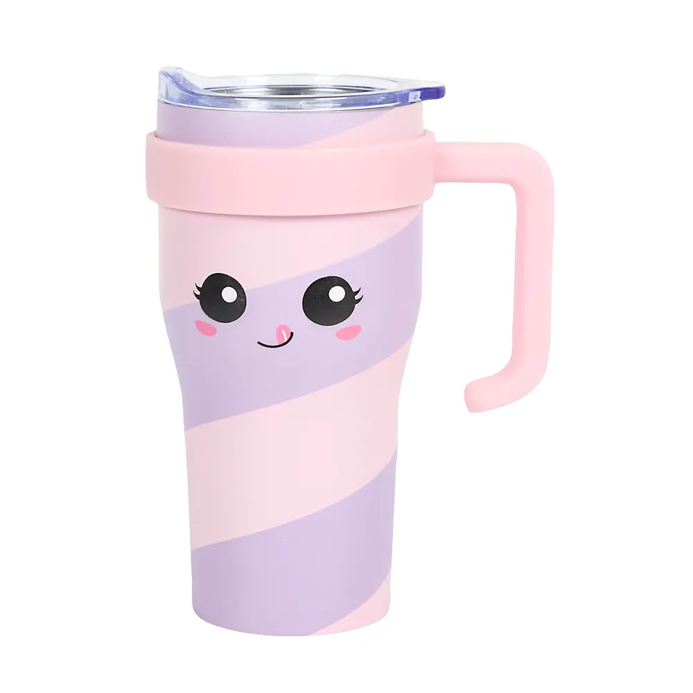 Kawaii Miami Collection thermal mug with a pastel finish and ergonomic handle. Pink