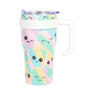 The Miami Kawaii tumbler perfectly fitted into a standard vehicle cup holder.