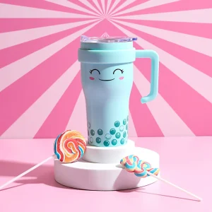 Kawaii Miami Collection thermal mug with a pastel finish and ergonomic handle.