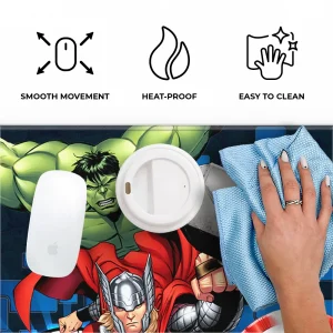 Marvel Avengers officially licensed premium desk mat 50x45 cm with durable non-slip rubber base for gaming and office, specifications