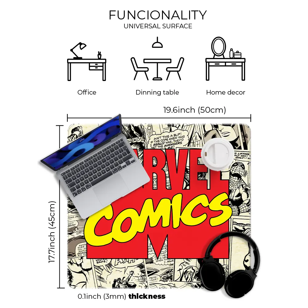 Marvel Comics officially licensed premium desk mat 50x45 cm with retro pop culture design, funcionality