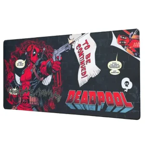 Marvel Deadpool gaming desk mat with 80x35cm dimensions, waterproof high-density textile, and anti-slip rubber base