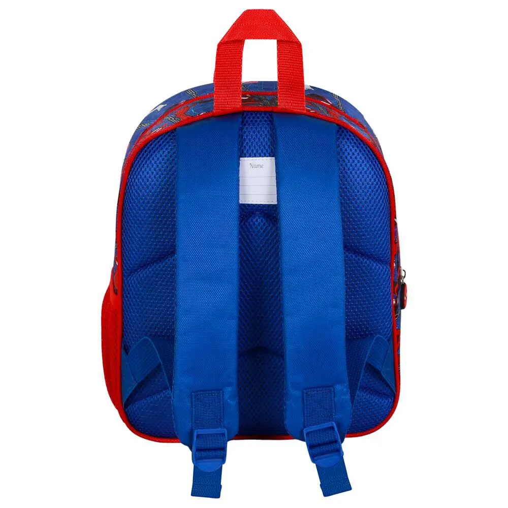 Spiderman 3D backpack for preschool with thermoformed design, top hand handle, 30x25x10 cm dimensions, Spidery and his amazing friends, name tag