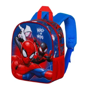 Spiderman 3D backpack for preschool with thermoformed design, top hand handle, 30x25x10 cm dimensions, Spidery and his amazing friends