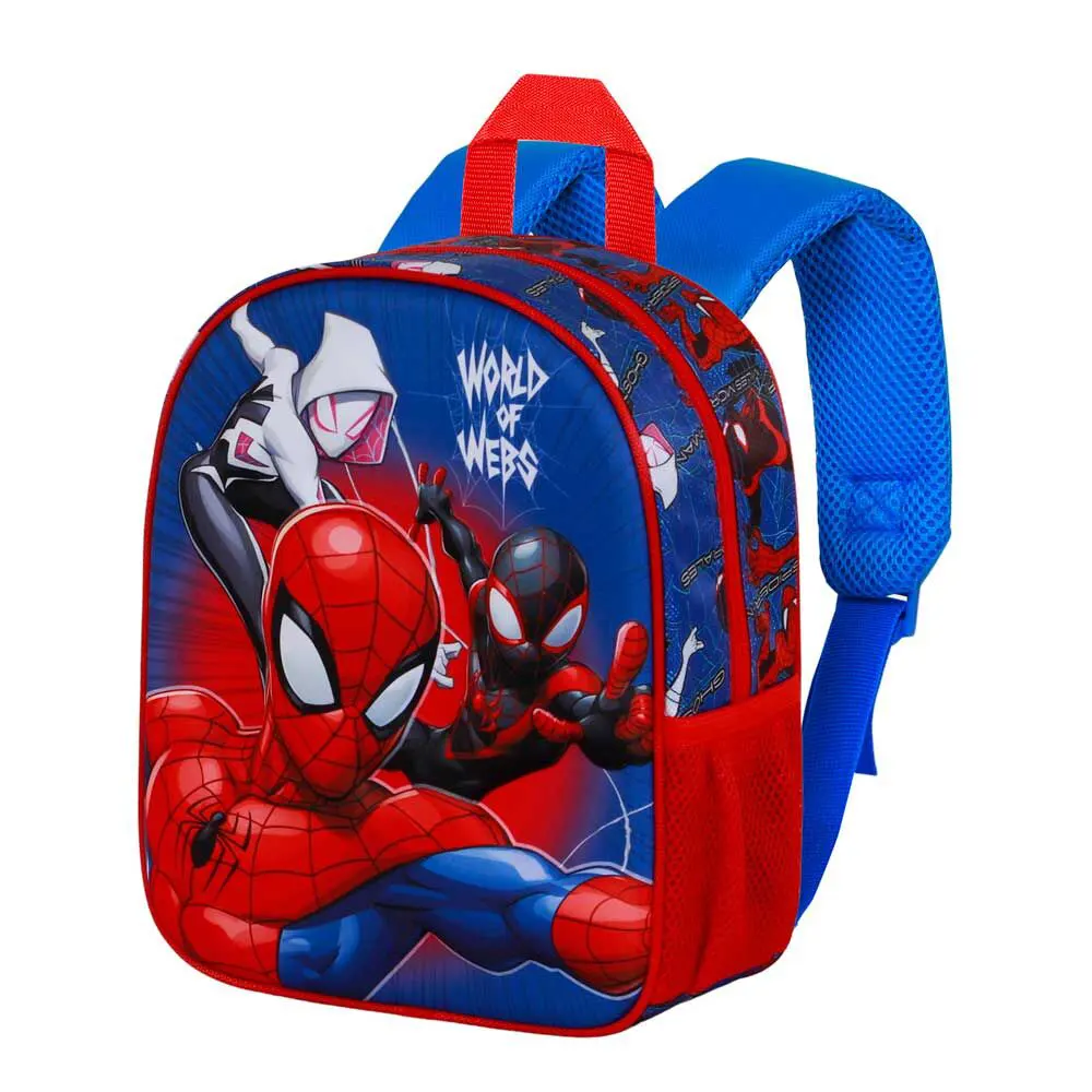 Spiderman 3D backpack for preschool with thermoformed design, top hand handle, 30x25x10 cm dimensions, Spidery and his amazing friends