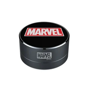 Marvel officially licensed 3W portable wireless speaker with premium aluminum housing and built-in FM radio, front side