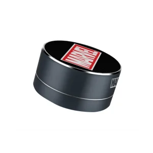 Marvel officially licensed 3W portable wireless speaker with premium aluminum housing and built-in FM radio, side view