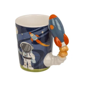Mug with Rocket unique ceramic coffee cup 375ml with rocket-shaped handle for space fans, desing 2