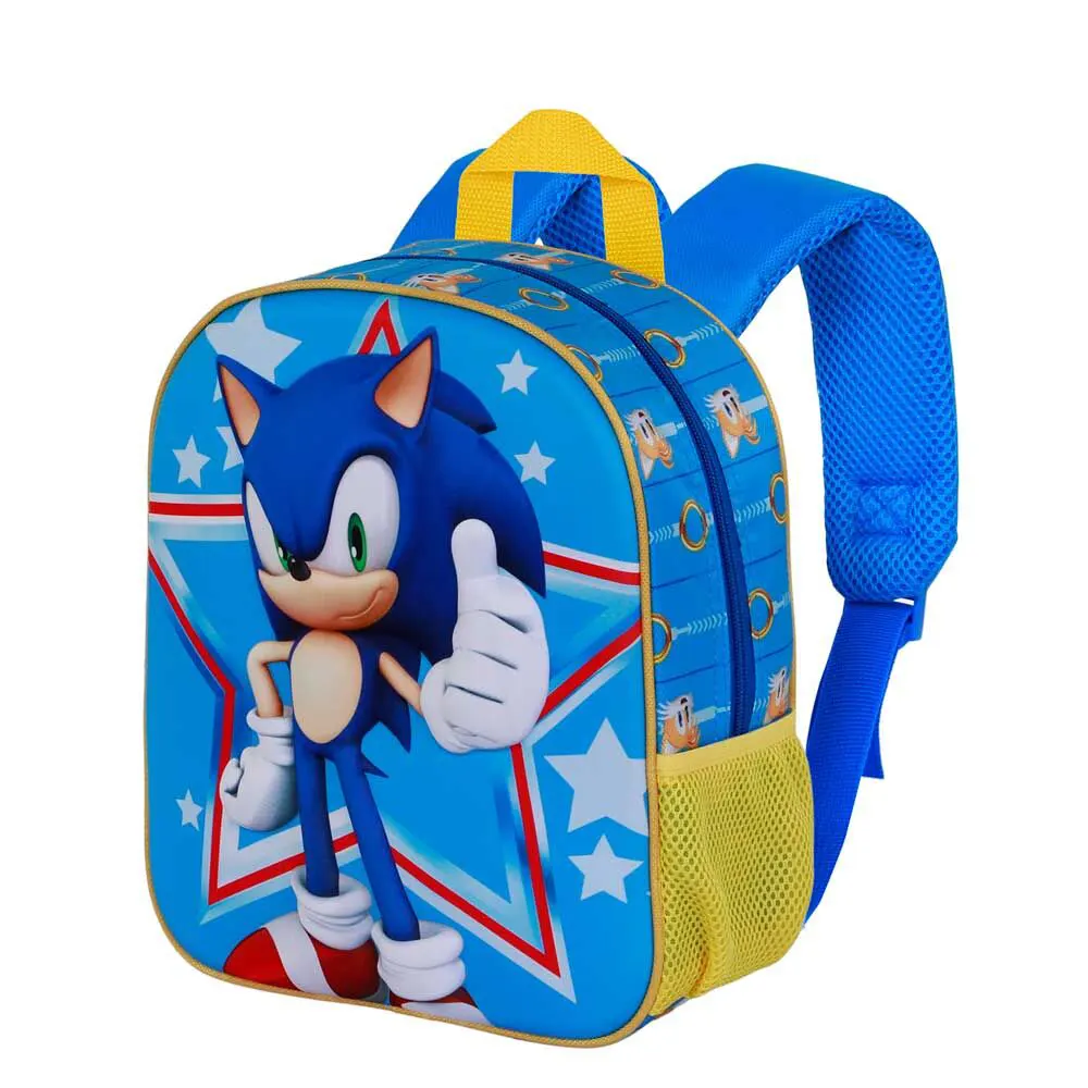 Sonic the Hedgehog Star 3D backpack for preschool with embossed Sonic graphic, 30x25x10 cm dimensions, Side View