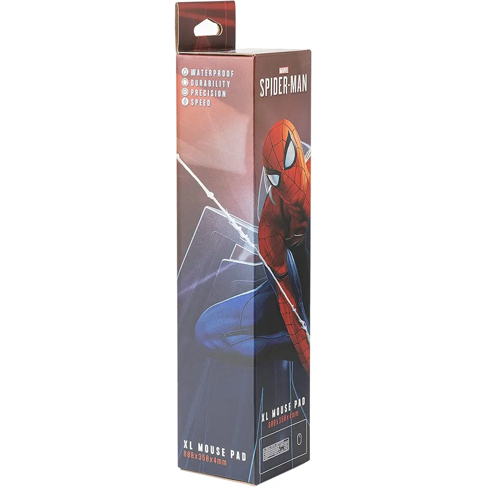 Spiderman gaming desk mat with 80x35cm dimensions, waterproof high-density textile, and anti-slip rubber base, Water resistance XXL Gaming Mouse Pad Box
