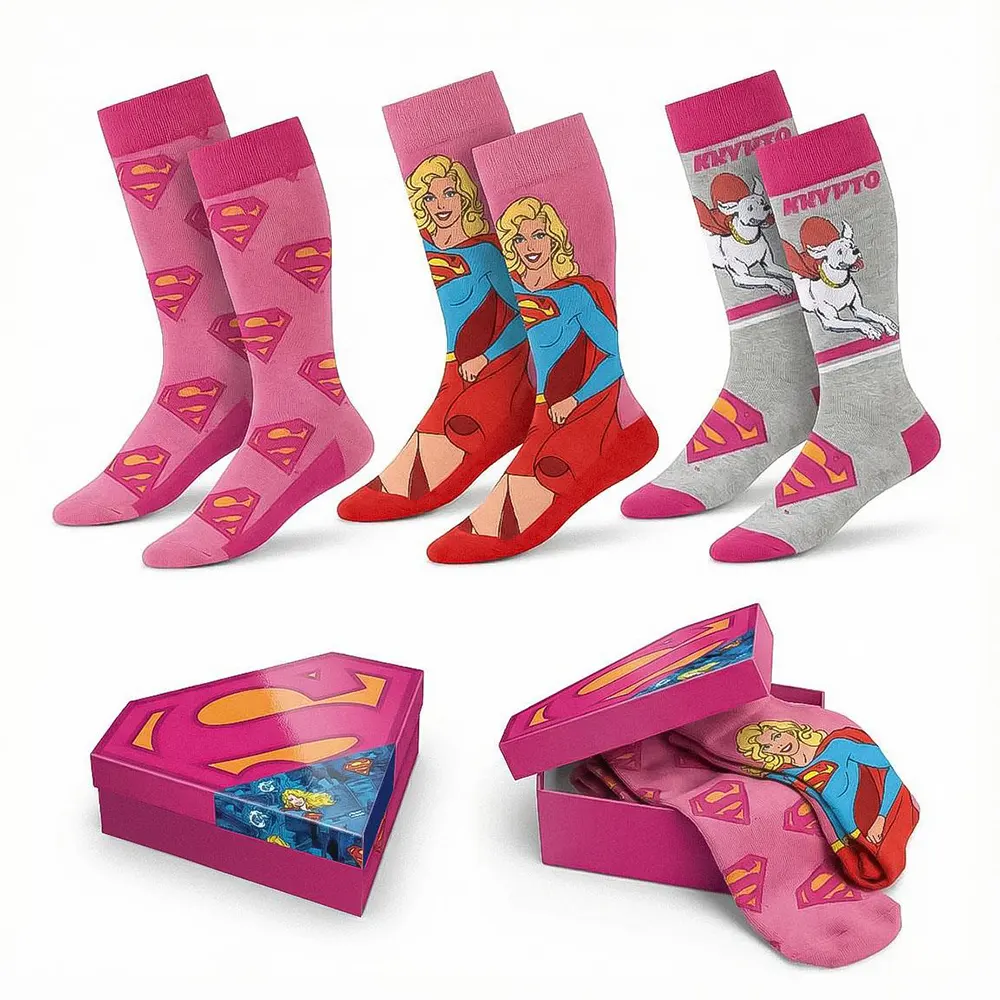 Supergirl socks gift pack 3 pieces supergirl official merchandise box and socks