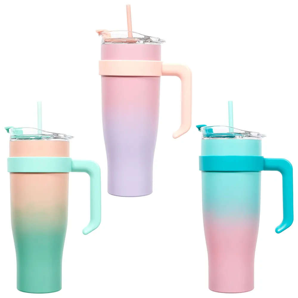 Viral social media 1.2L thermal mug with handle and straw for maximum hydration.