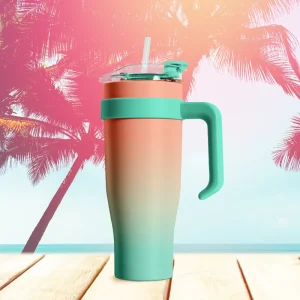 Giant 1.2L Miami Tie and Dye thermal tumbler in a vibrant orange-green gradient. Bg
