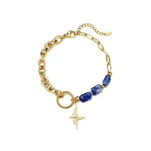 Ursina Gold-Plated Steel Chain Bracelet with Lightning Bolt Motif & Natural Stones Blue