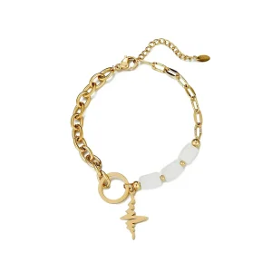 Ursina Gold-Plated Steel Chain Bracelet with Lightning Bolt Motif & Natural Stones White